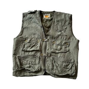 100% silk green utility vest, vintage 90s/1990s